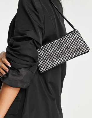 ASOS DESIGN - Borsa da spalla piccola con strass, colore nero