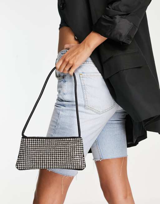 ASOS DESIGN - Borsa da spalla piccola con strass, colore nero, 3 di 4