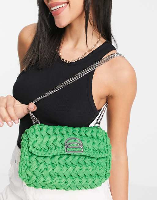 ASOS DESIGN - Borsa da spalla regolabile in maglia verde con dettagli in metallo