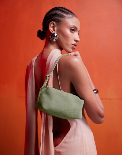 ASOS DESIGN - Borsa da spalla squadrata color menta in camoscio con fibbie