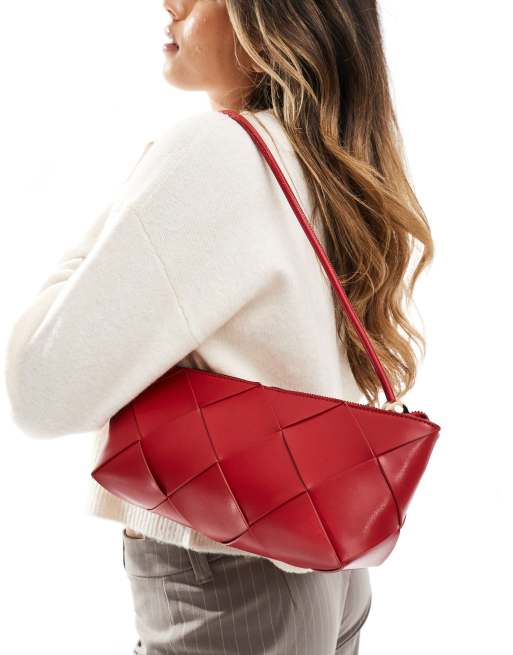 ASOS DESIGN - Borsa da spalla strutturata rossa con tracolla con dettaglio di sfera dorata