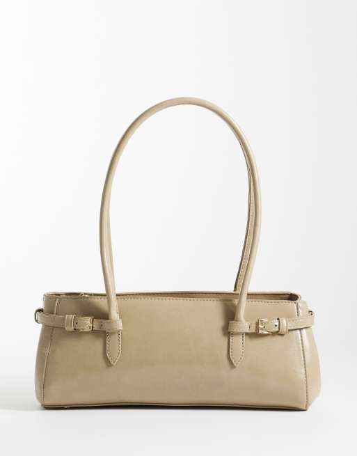 ASOS DESIGN - Borsa da spalla testurizzata color pietra con cinturini