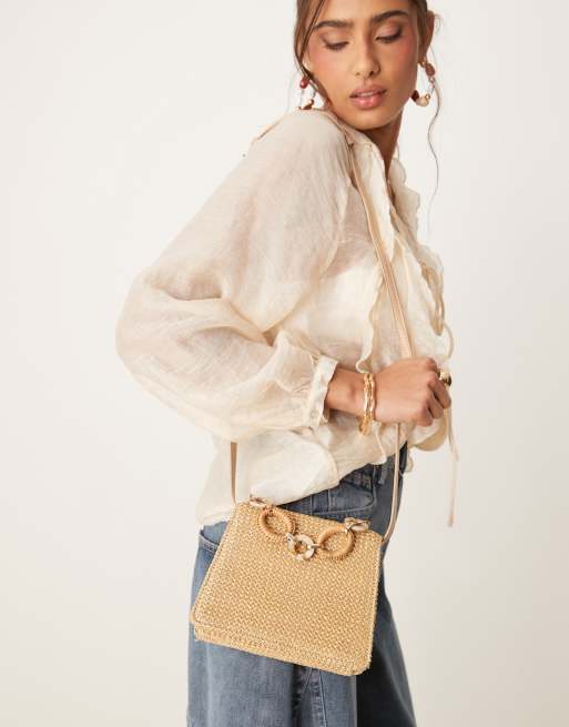 ASOS DESIGN - Borsa di paglia neutra con tracolla e manico in resina, 4 di 4