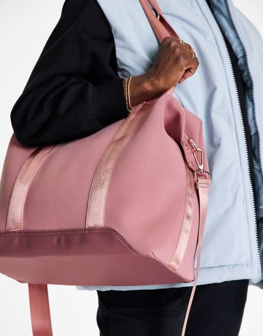 ASOS DESIGN - Borsa grande in tessuto scuba color malva con dettagli metallici oro rosa