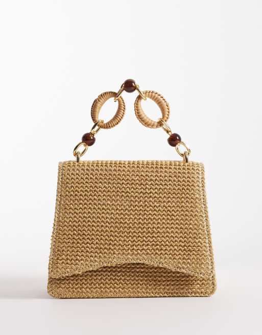 ASOS DESIGN - Borsa in paglia colore naturale con manico in resina e tracolla rimovibile
