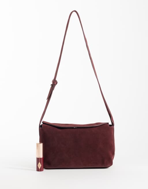 ASOS DESIGN borsa morbida in camoscio con tracolla regolabile e a tracolla, bordeaux, 2 di 4