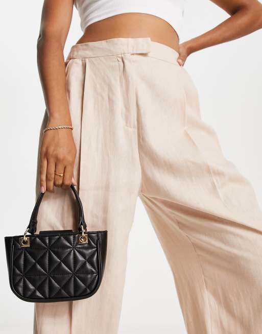 ASOS DESIGN - Borsa nera con manici superiori, tracolla rimovibile e motivo trapuntato squadrato 