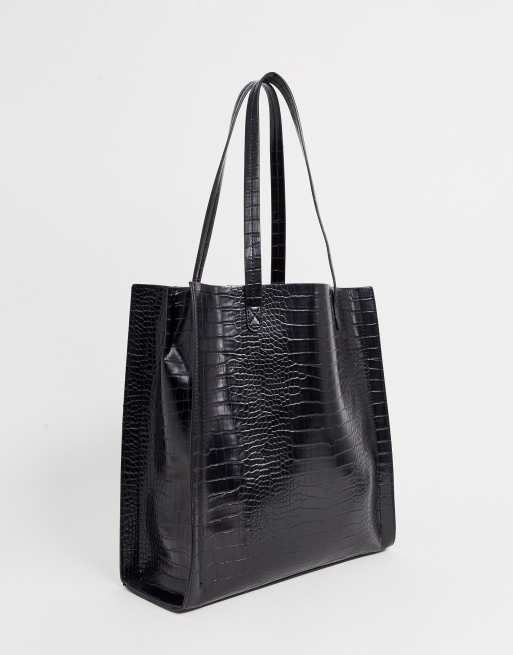 ASOS DESIGN Borsa shopper effetto coccodrillo con scomparto per