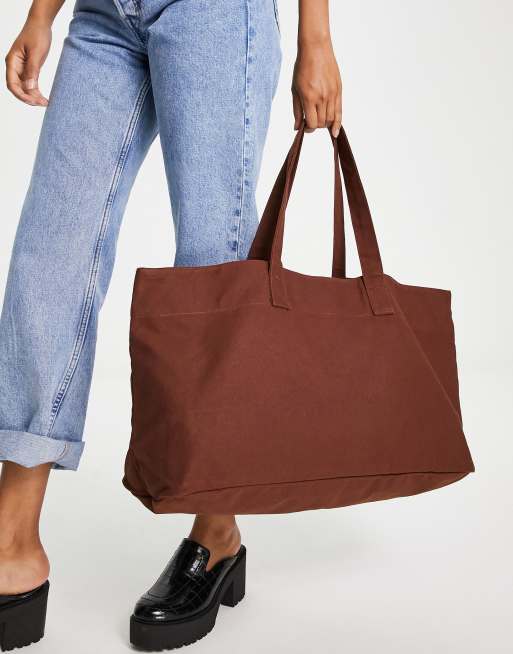 ASOS DESIGN - Borsa shopper in cotone color cioccolato 