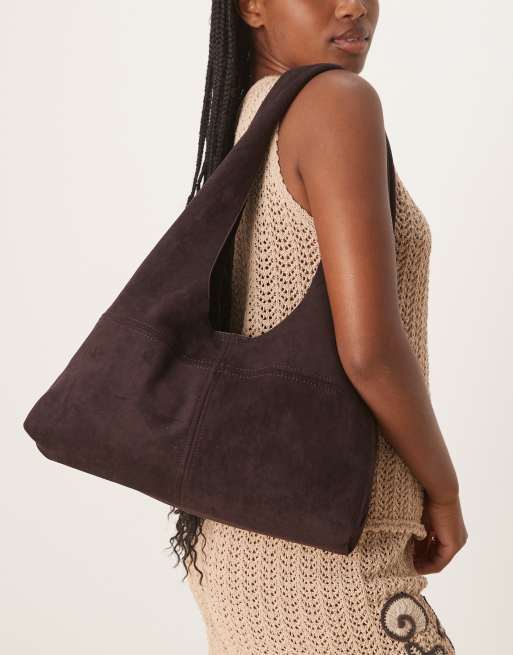 ASOS DESIGN - Borsa shopping a trapezio in camoscio sintetico color prugna scuro
