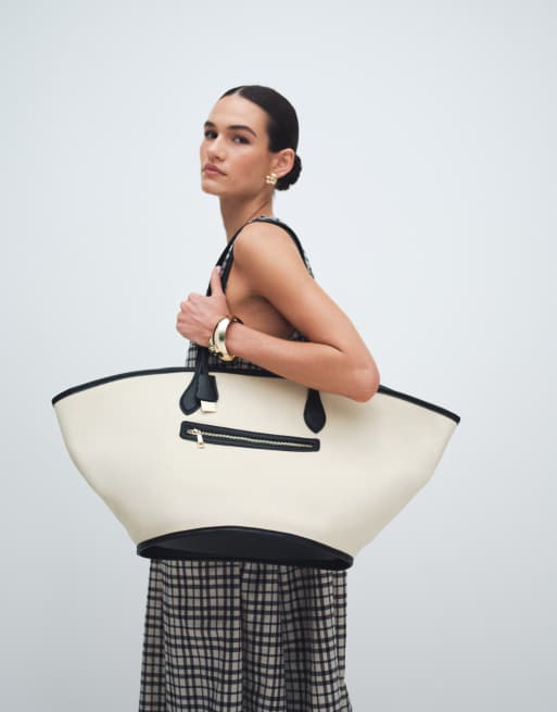 ASOS DESIGN - Borsa shopping a vaso in tela color pietra
