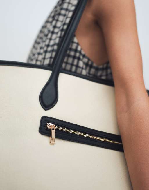 ASOS DESIGN - Borsa shopping a vaso in tela color pietra, 3 di 4