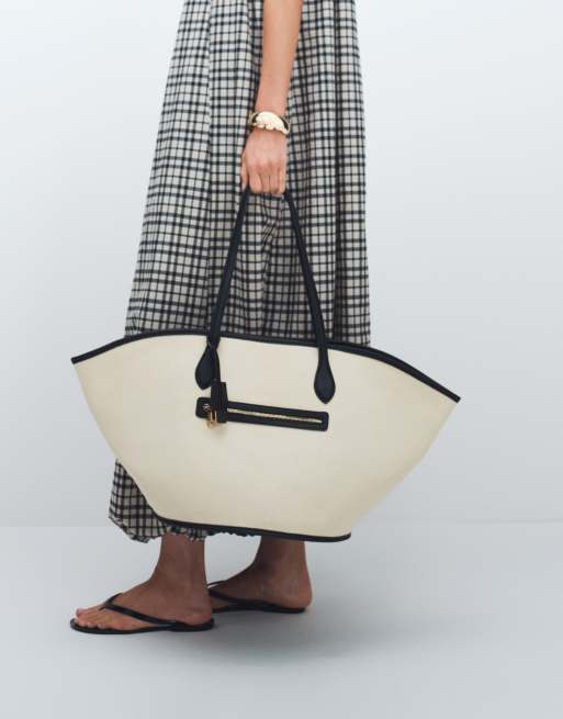 ASOS DESIGN - Borsa shopping a vaso in tela color pietra, 4 di 4