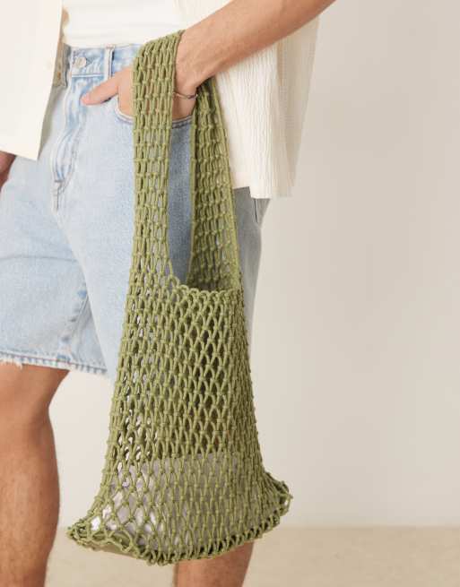 ASOS DESIGN Borsa shopping all'uncinetto verde ASOS