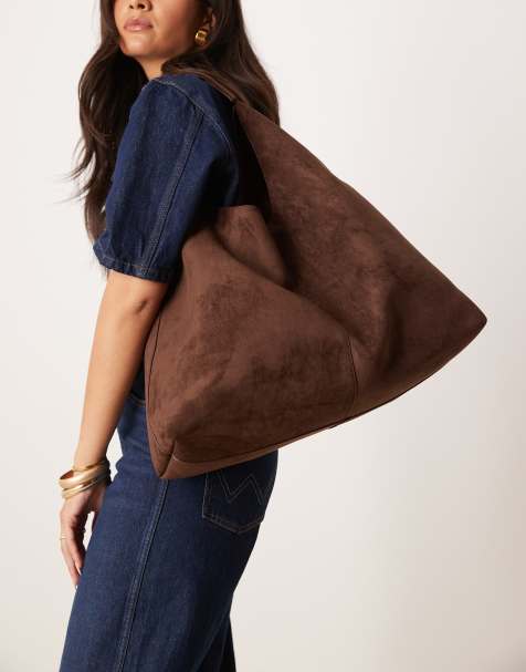 ASOS DESIGN - Borsa shopping arrotondata color cioccolato in camoscio sintetico - view 1