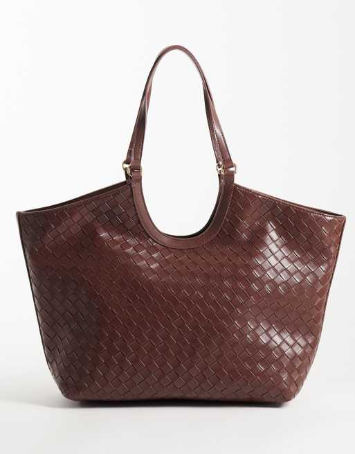 ASOS DESIGN - Borsa shopping arrotondata color cioccolato intrecciata