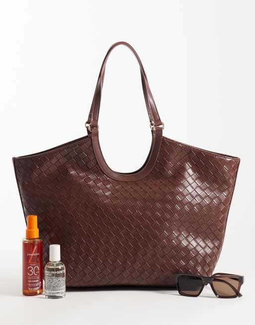 ASOS DESIGN - Borsa shopping arrotondata color cioccolato intrecciata, 2 di 4