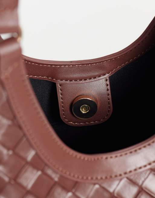 ASOS DESIGN - Borsa shopping arrotondata color cioccolato intrecciata, 3 di 4