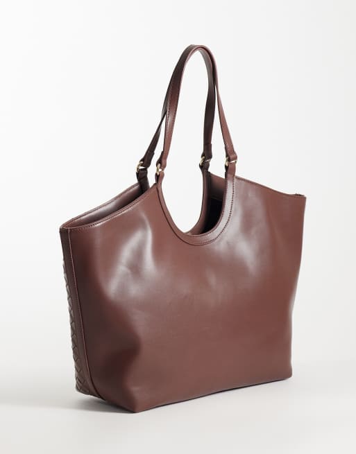 ASOS DESIGN - Borsa shopping arrotondata color cioccolato intrecciata, 4 di 4