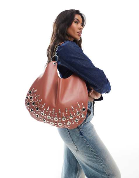 ASOS DESIGN - Borsa shopping arrotondata in pelle premium rosa con occhielli - view 1