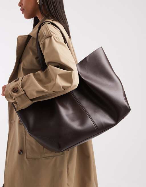 ASOS DESIGN - Borsa shopping color cioccolato a pannelli, 4 di 4