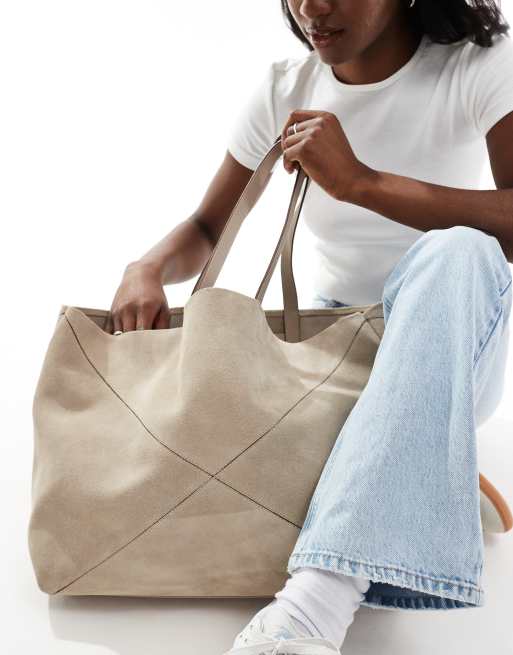 ASOS DESIGN - Borsa shopping color pietra in camoscio premium a pannelli, 4 di 4