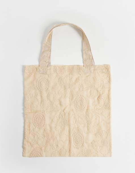 ASOS DESIGN - Borsa shopping color pietra trasparente con fiori ricamati - view 1