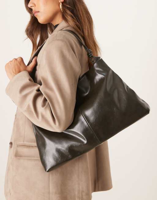 ASOS DESIGN - Borsa shopping di medie dimensioni verde scuro con manico annodato, 4 di 4