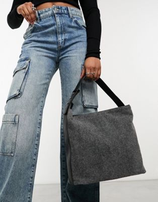ASOS DESIGN felt large slouch tote bag in grey - ASOS Price Checker