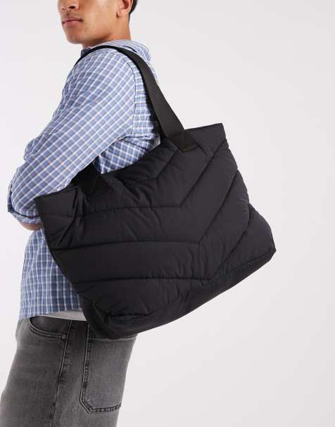 ASOS DESIGN - Borsa shopping imbottita nera con motivo a spina di pesce - view 1