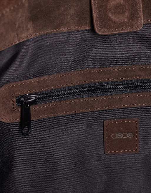 ASOS DESIGN - Borsa shopping in camoscio color cioccolato con cuciture, 4 di 4