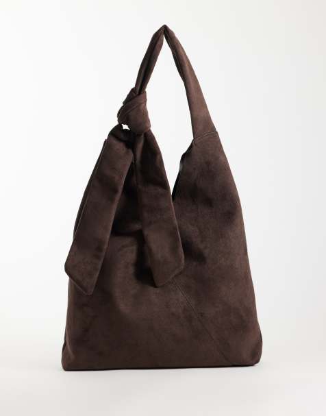 ASOS DESIGN - Borsa shopping in camoscio sintetico color cioccolato con manico annodato - view 1