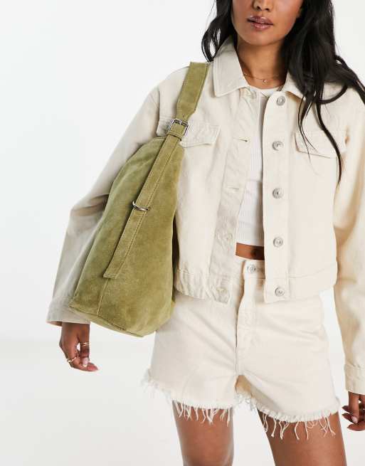 ASOS DESIGN - Borsa shopping in camoscio verde kaki con fibbia, 2 di 4