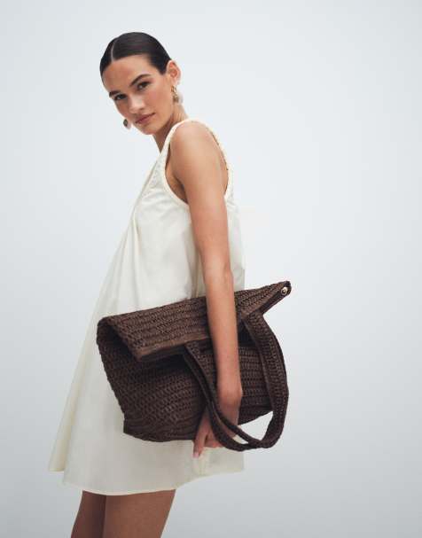 ASOS DESIGN - Borsa shopping in paglia all'uncinetto color cioccolato - view 1