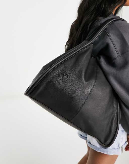 FhyzicsShops DESIGN - Borsa shopping in pelle nera con profili tubolari