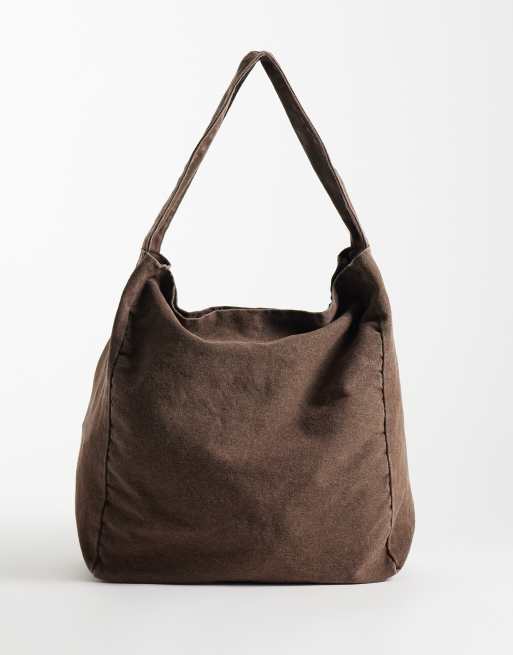 ASOS DESIGN - Borsa shopping in tela color cioccolato