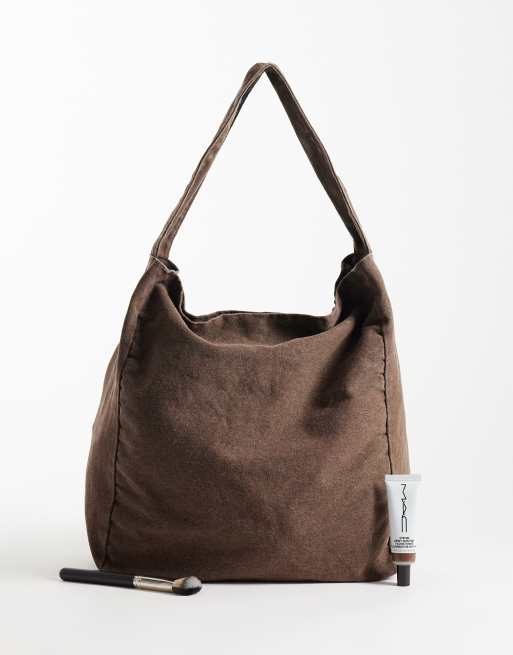 ASOS DESIGN - Borsa shopping in tela color cioccolato, 2 di 4