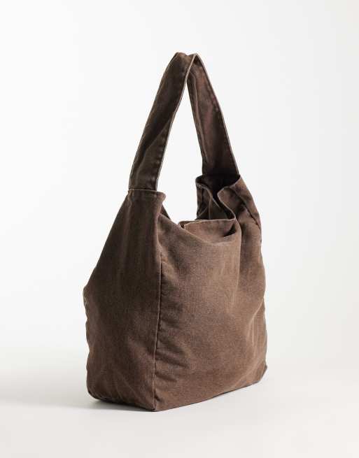ASOS DESIGN - Borsa shopping in tela color cioccolato, 4 di 4