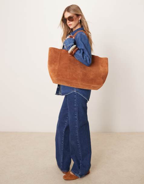 ASOS DESIGN - Borsa shopping premium in camoscio accoppiato color cuoio - view 1