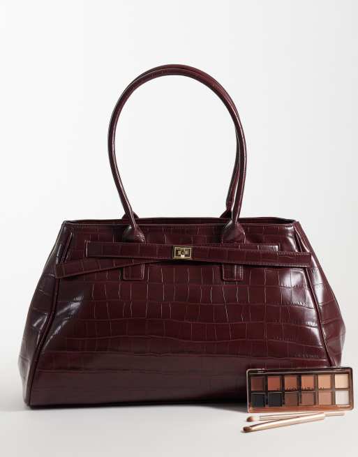 ASOS DESIGN - Borsa shopping strutturata bordeaux effetto coccodrillo con fibbia, 2 di 4