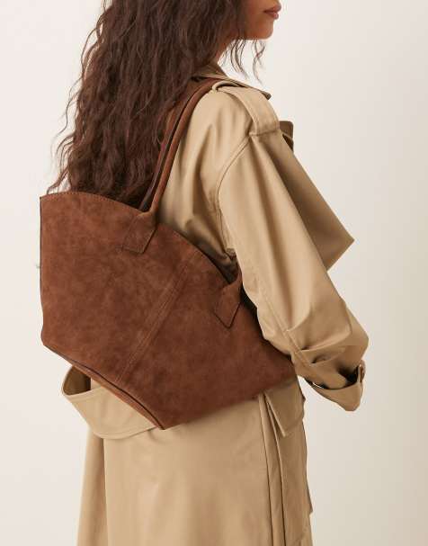 ASOS DESIGN - Borsa shopping svasata in camoscio color cioccolato - view 1