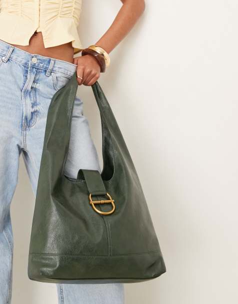 ASOS DESIGN - Borsa shopping verde scuro con dettagli in metallo - view 1