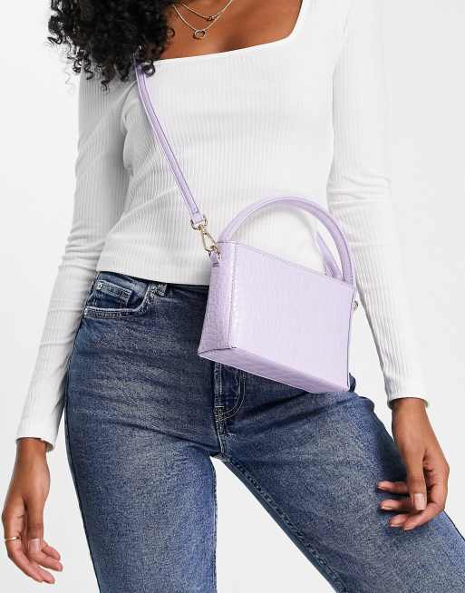 ASOS DESIGN - Borsa squadrata con tracolla rimovibile lilla coccodrillo 
