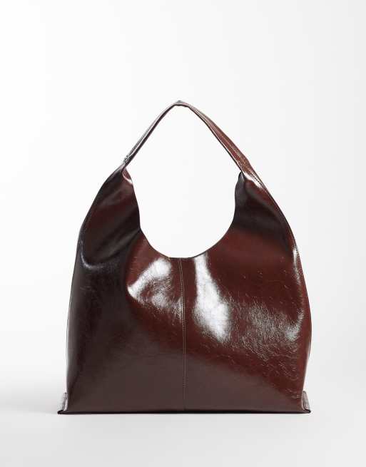 ASOS DESIGN borsa tote con scollo rotondo e tessuto accoppiato color cioccolato, 1 di 4