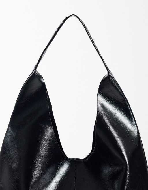 ASOS DESIGN borsa tote con scollo rotondo e tessuto accoppiato nera, 3 di 4