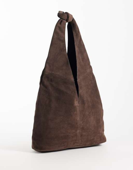 ASOS DESIGN borsa tote in camoscio color cioccolato con manico annodato, 4 di 4