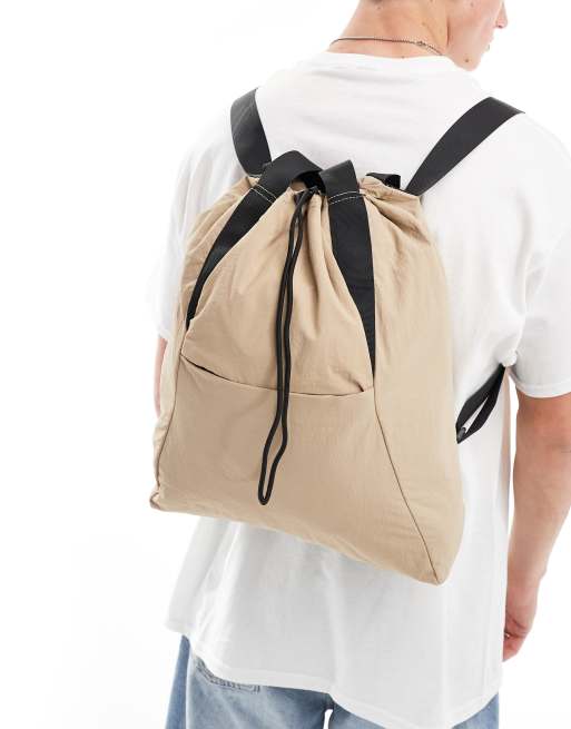 ASOS DESIGN - Borsa zaino shopping morbido color pietra e nero