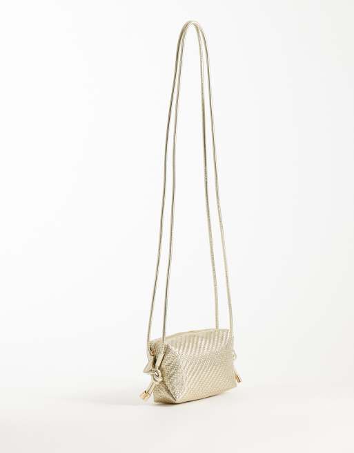 ASOS DESIGN - Borsetta a tracolla intrecciata color oro, 4 di 4