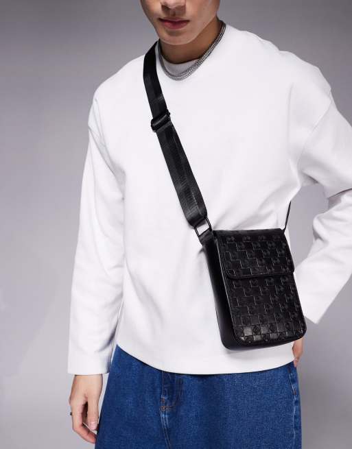 ASOS DESIGN - Borsetta a tracolla nera con monogramma