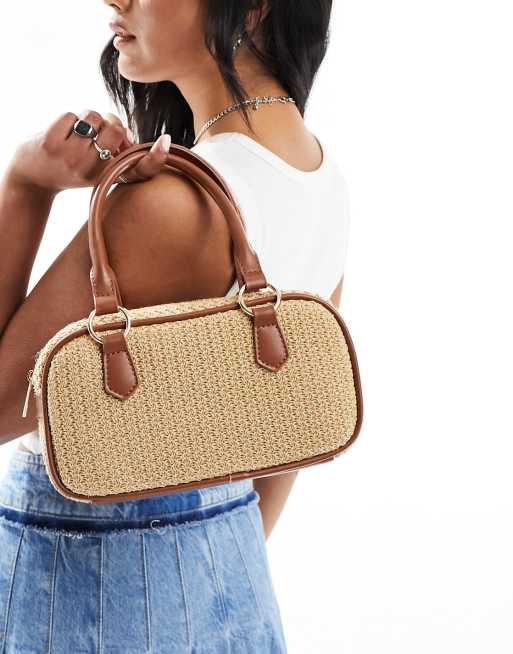 ASOS DESIGN - Borsetta bowling color cuoio in paglia